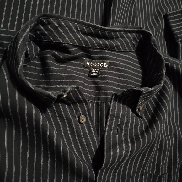 George Mens Button Down Long Sleeve Shirt Black+Vertical Stripes Size 2XLT 50-52 - Picture 3 of 6